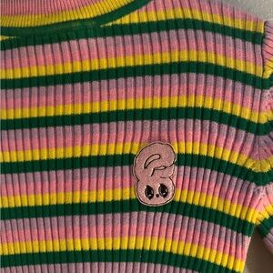 Striped Pink and Green Ribbed Top